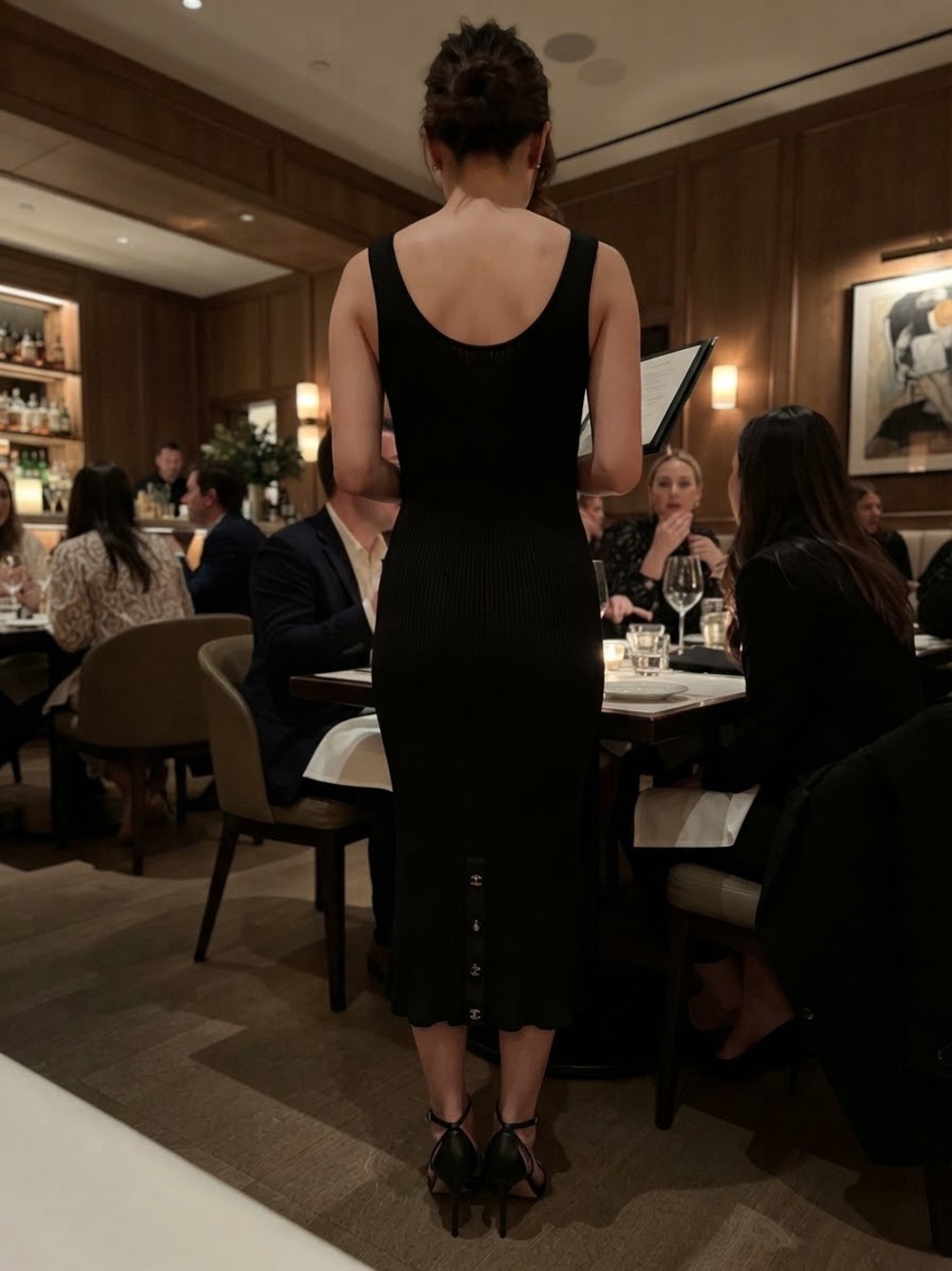CHANEL Black Ribbed Sleeveless Midi Dress with COA